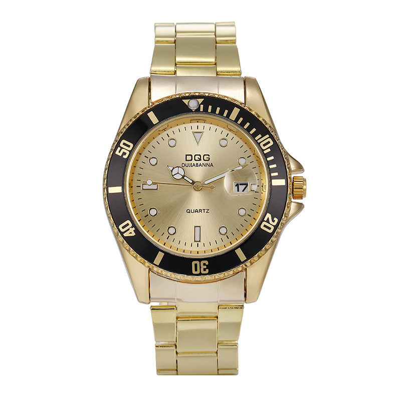 Waterproof  Calendar Gold Steel Strap Men's Watch