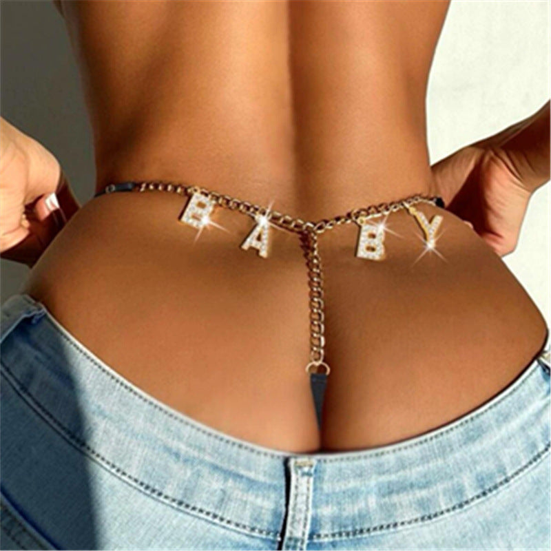 European And American Rhinestone Letters Pendant Underwear Integrated Waist Chain