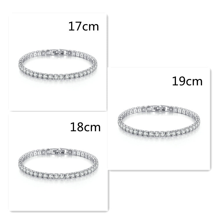 Zircon Bracelet Single Row 4mm Round Full Diamond Tennis Chain Cross-border Hip Hop Jewelry