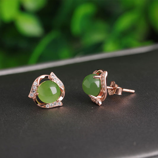 Ethnic style green jade earrings sterling silver and Tianyu earrings with certificate 925 silver rose gold jasper earrings