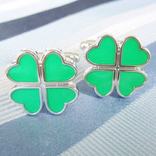 Lucky Clover Enamel Cufflinks Men's French Shirt Cufflinks