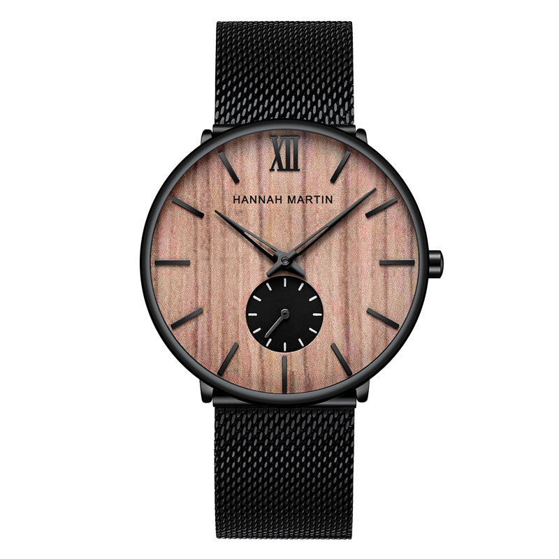 Men's ebony wood grain bamboo watch wooden watch