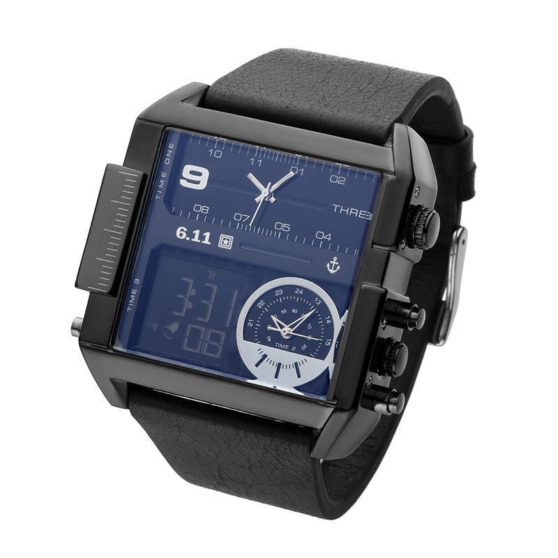 Multifunctional LED Square Three-Display Sports Electronic watch