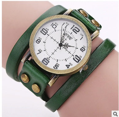 CCQ Vintage Leather Bracelet Watch for Women