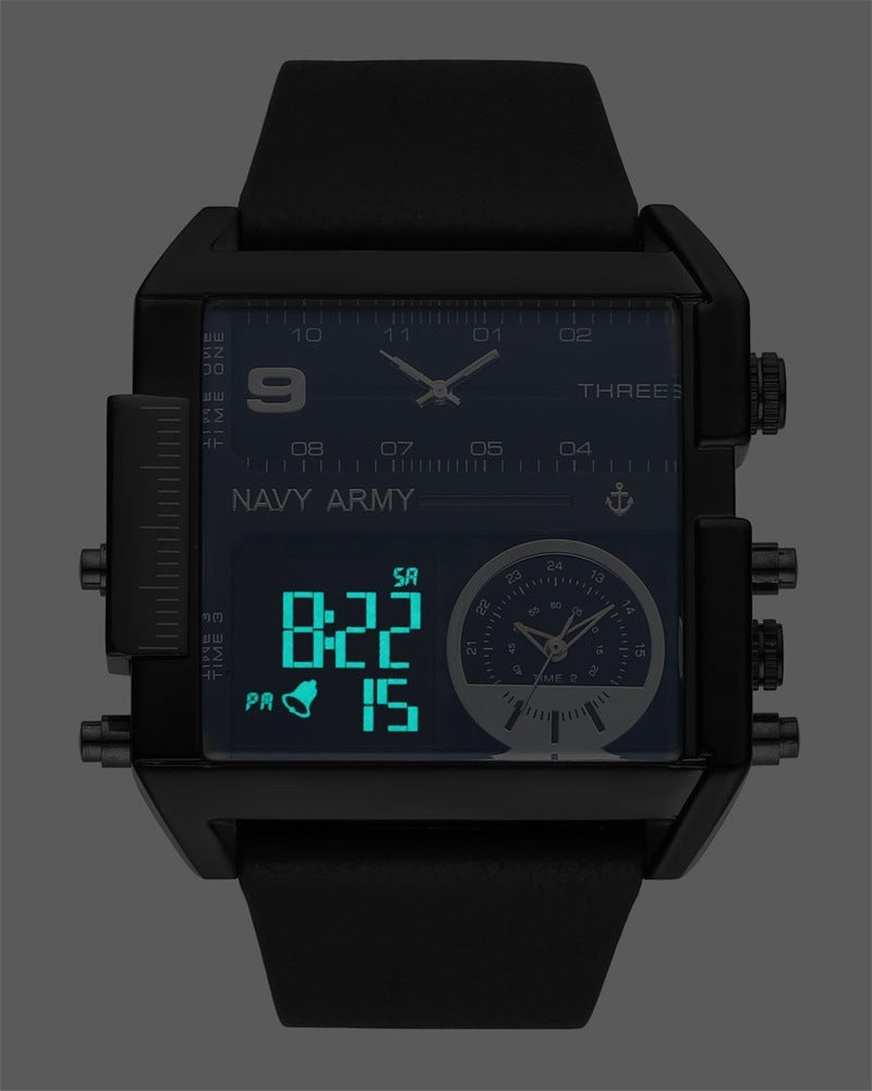 Multifunctional LED Square Three-Display Sports Electronic watch