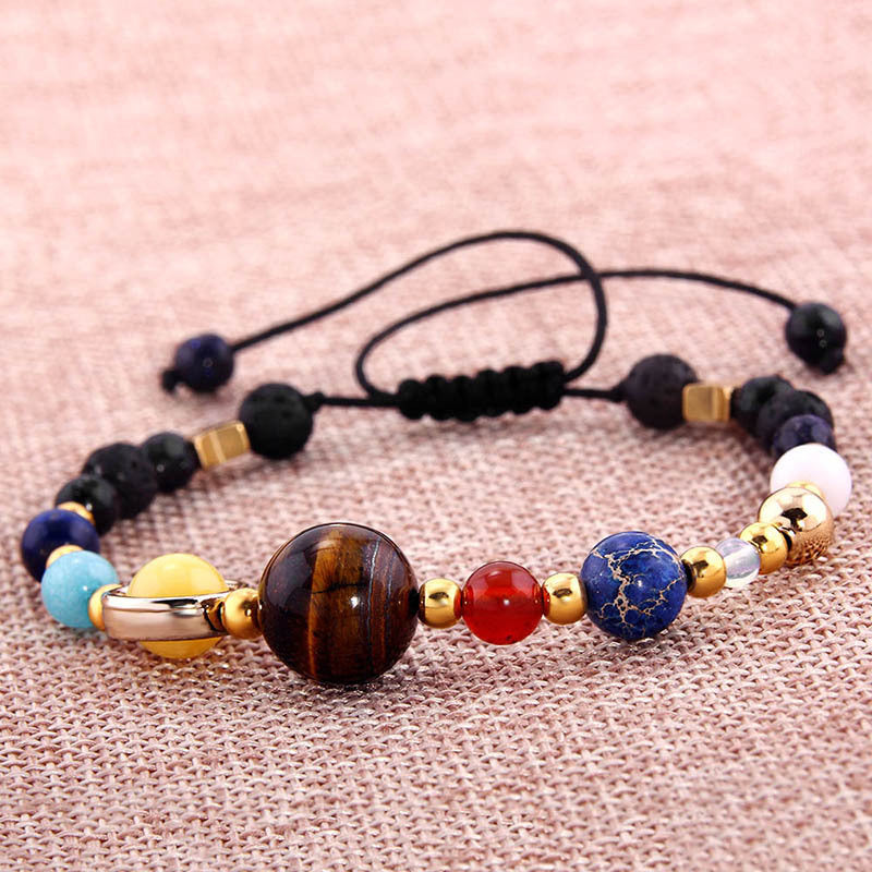 Universe Galaxy Eight Planets Solar System Guardian Star Natural Stone Beads Bracelet