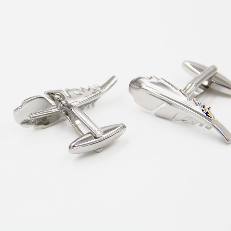 Simple Men's French Style Silver Feather Shape Cufflinks Nail