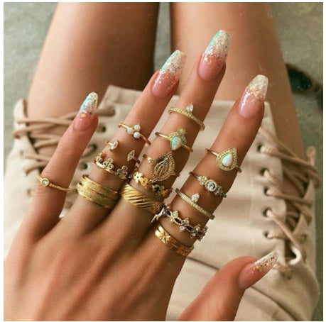 Gold Boho & Vintage Stackable Ring Set