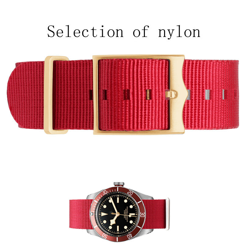 Nylon Strap Inspired by Biwan Little Red Flower Little Black Shield Bronze Series 22mm Men