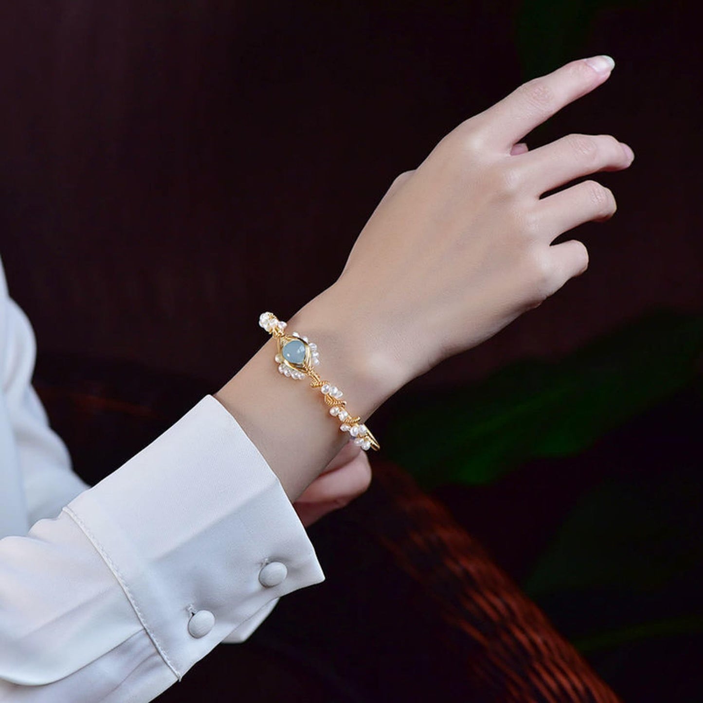 Vintage Gold Wire Braided Pearl Bracelet