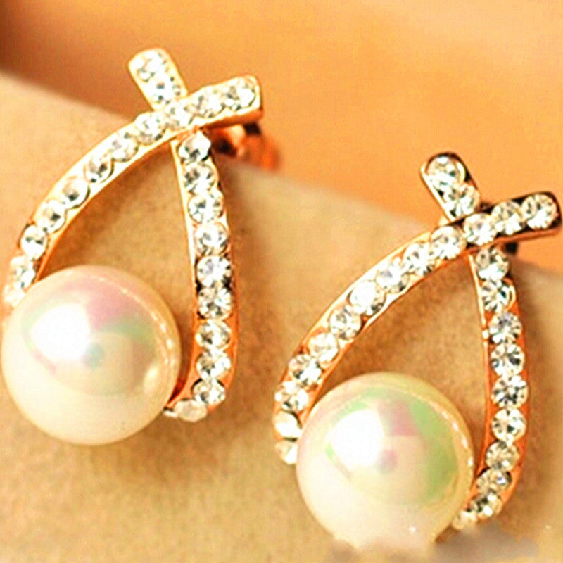 European And American Style Pearl And Diamond Earrings