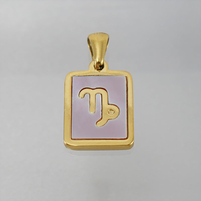 Stainless Steel Square Shell Zodiac Necklace