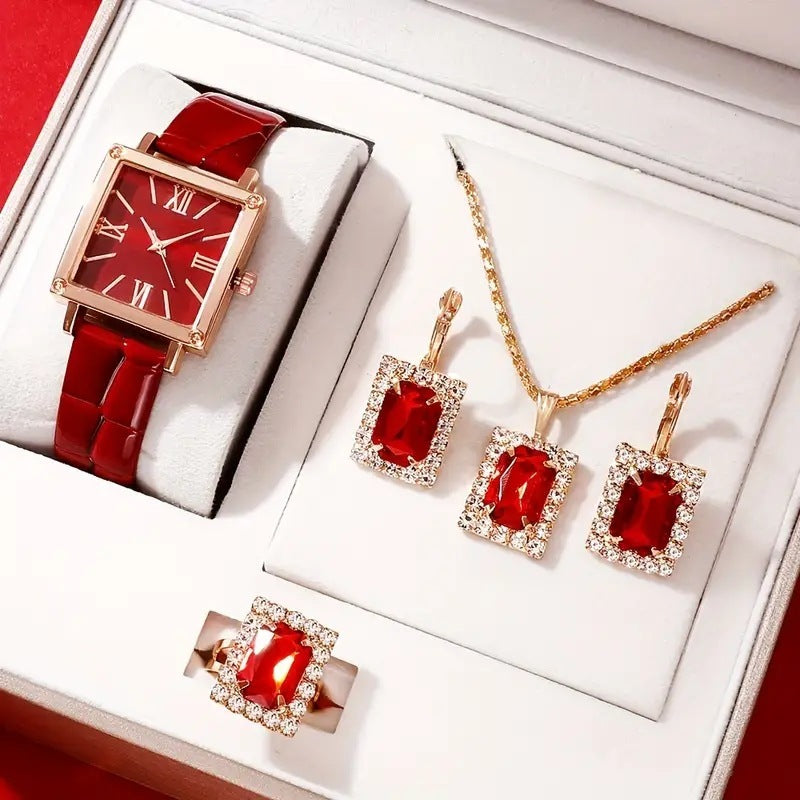 Dazzling Diamond-Accented Quartz Watch & Jewelry Set