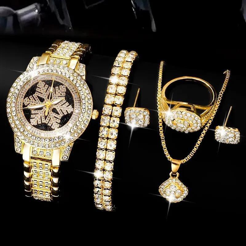 Dazzling Snowflake Pattern Luxury Full Rhinestone Five-Piece Jewelry Set
