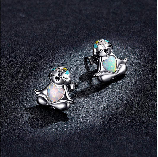 Yinziyun Original Blue Opal Sloth Earrings Cute Animal Dripping Oil S925 Silver Whole Body Earrings Bse483