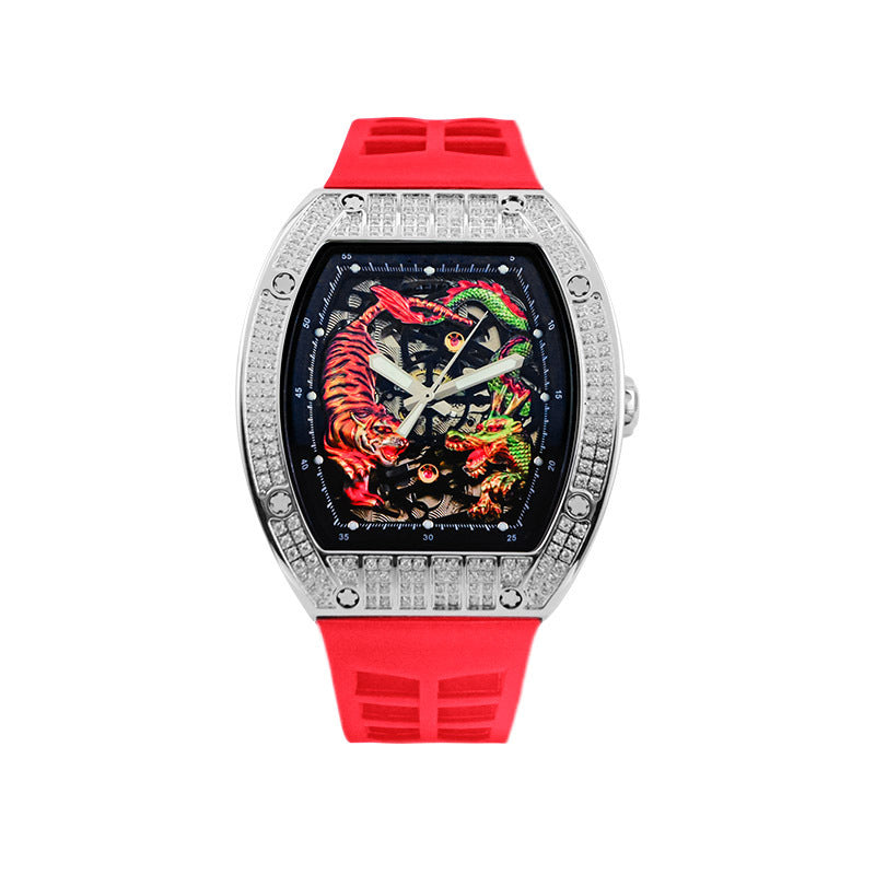 Men's Fashion Casual Automatic Mechanical Dragon Tiger Diamond-embedded Watch