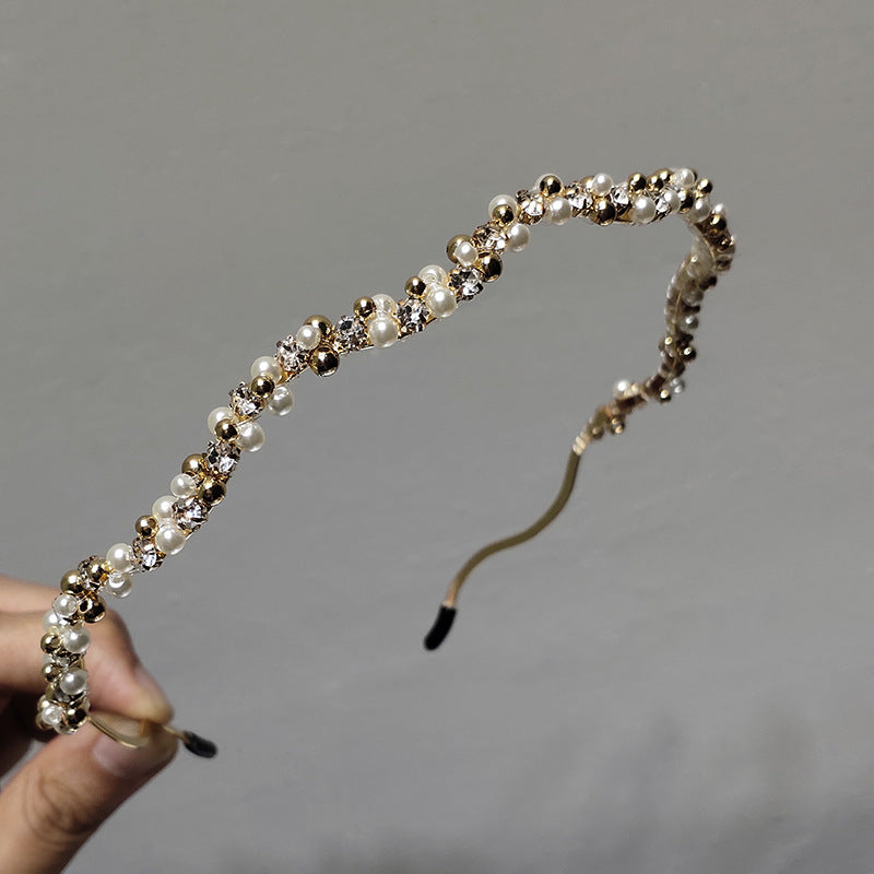 Korean Metal Headband Temperament Simple Pearl Rhinestone Hairpin French