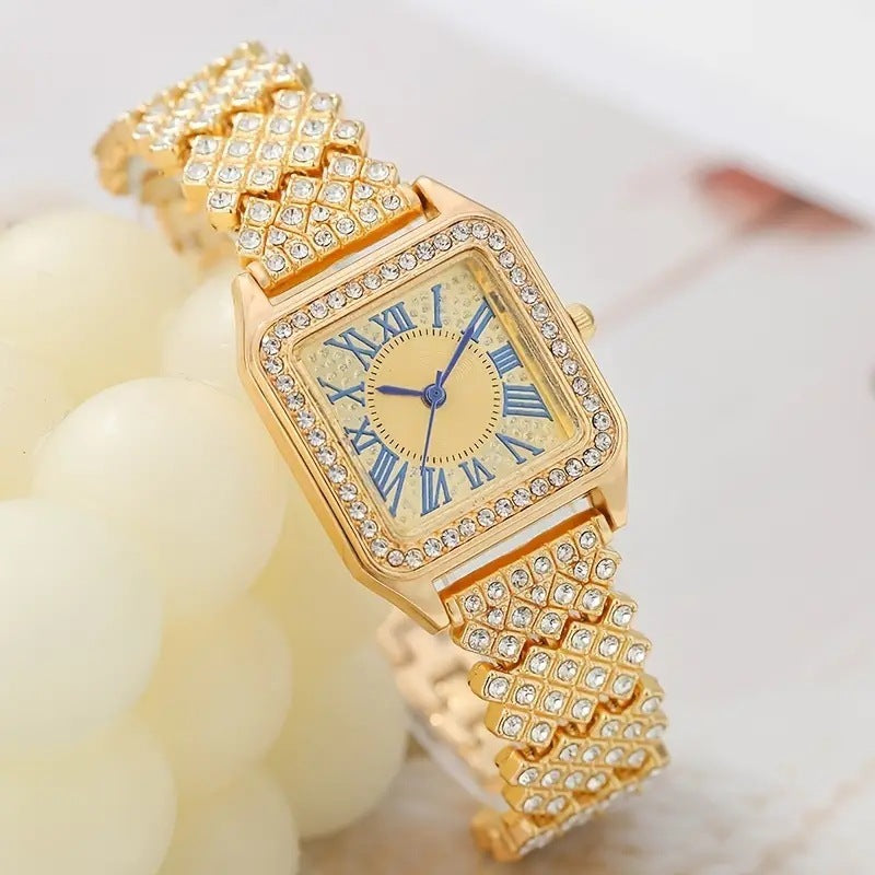 Fashion And Fully-jewelled All-match Small Square Watch Beaded Bracelet