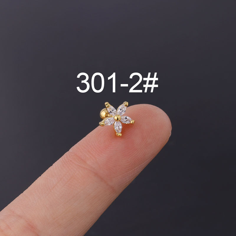 Colorful Zircon Daisy Flower Ear Bone Nail Stainless Steel Thin Rod Puncture Screw Ball