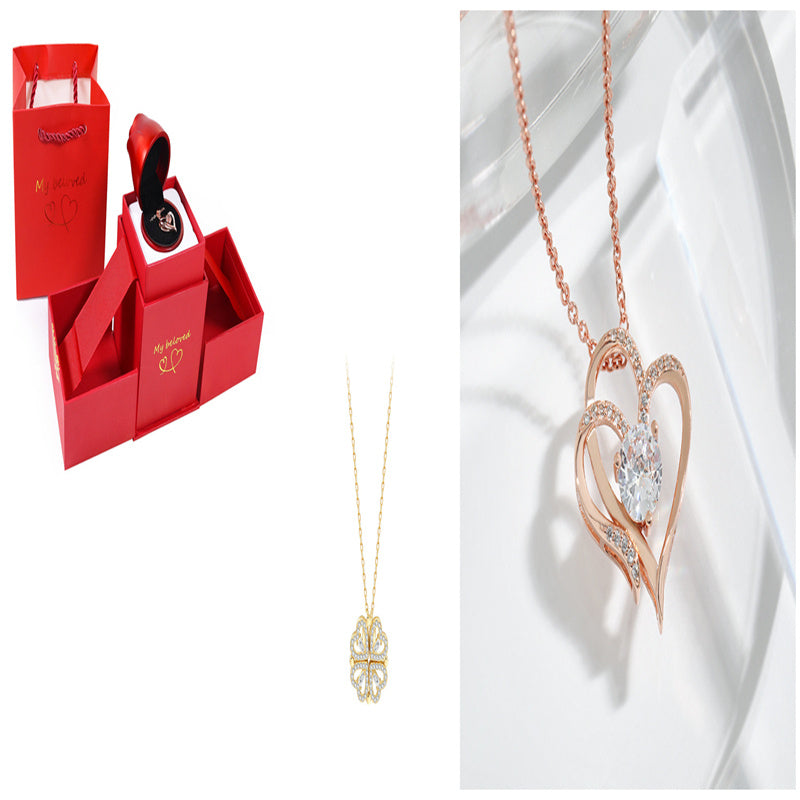 Magnetic Folding Heart-Shaped Four-Leaf Clover Pendant Necklace