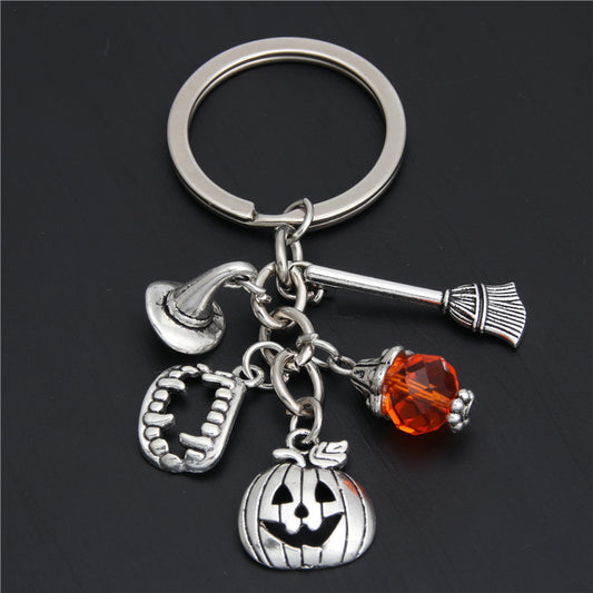 Halloween Pumpkin Wizard Broom Teeth Keychain