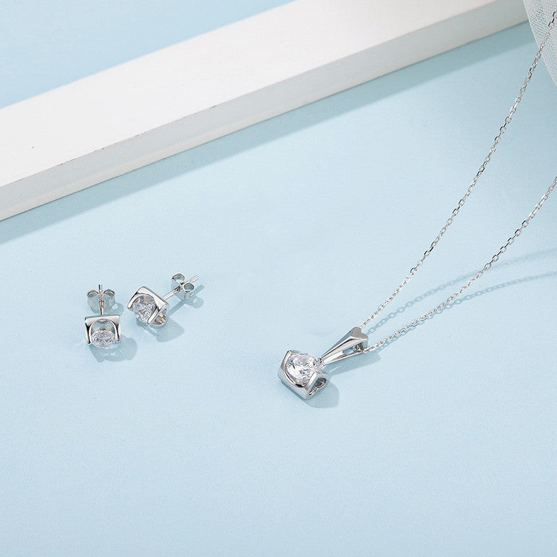 S925 Sterling Silver Moissanite Stud & Necklace Set