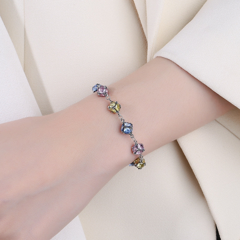 Zircon Colored Glass Ball Color Rose Sky Blue Bracelet