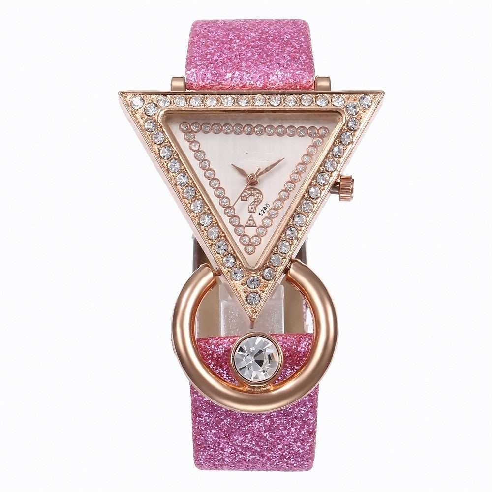 Women's Diamond Set Metal Triangle Dial Watch