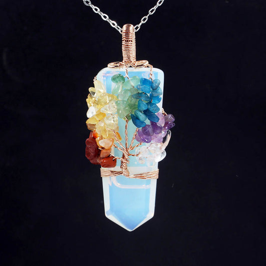 Sword-shaped Crystal Pillar Tree Of Life Winding Pendant