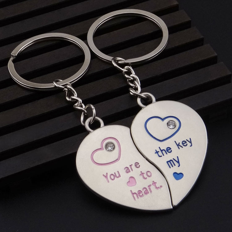 Metal Heart Shaped Couple Keychain Pendant Small Gift