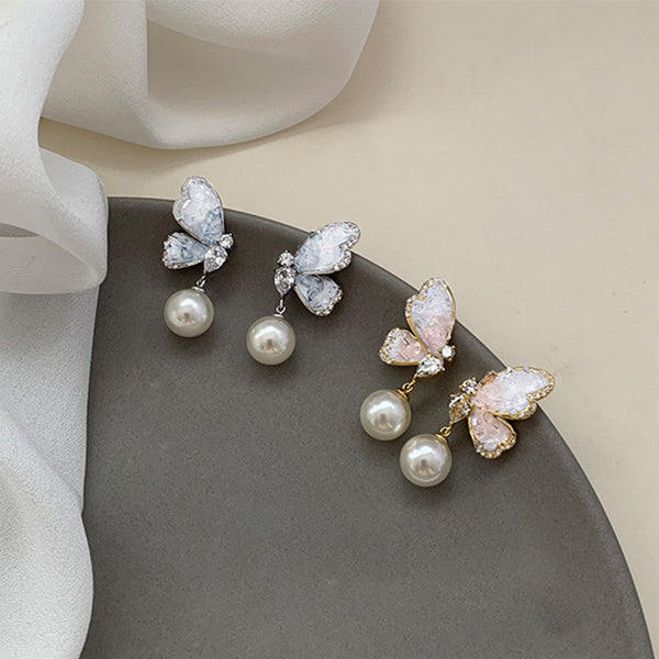 Gradient Butterfly Pearl Earrings With Rhinestones Luxury Personalized Earrings For Women Jewelry