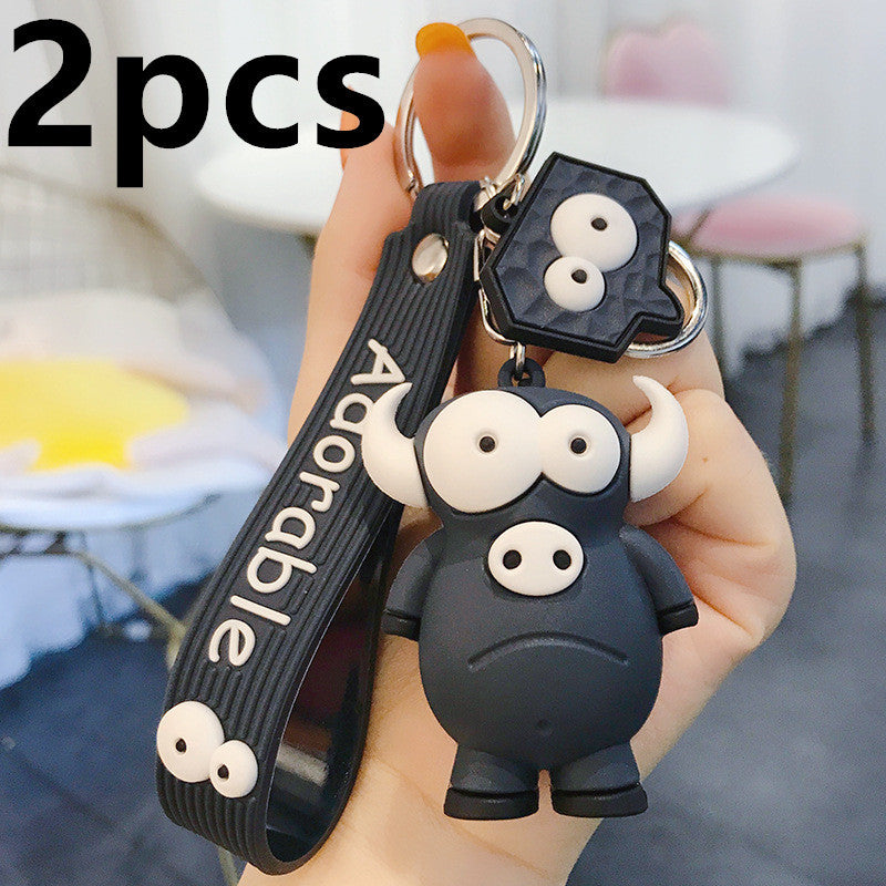 Funny Ugly Cute Eye-Eyed Elephant Keychain Cute Cartoon Epoxy Eye-Eyed Cow Car Key Chain Ring Bag Pendant