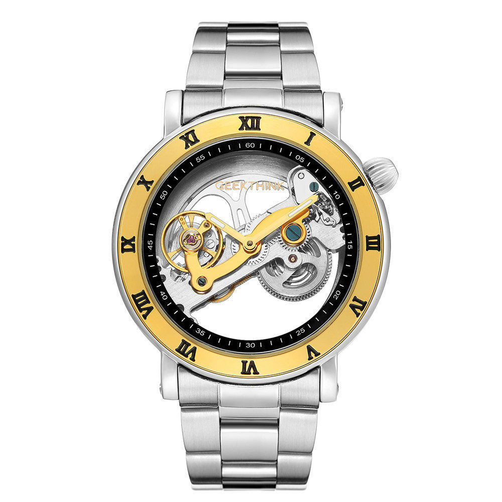 Automatic Mechanical Watch Stainless Steel Band Skeleton 3D Mens