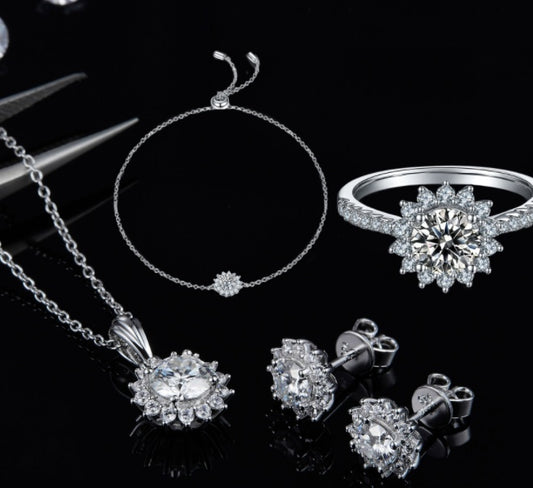Dazzling 925 Silver Moissanite Three-Piece Jewelry Set