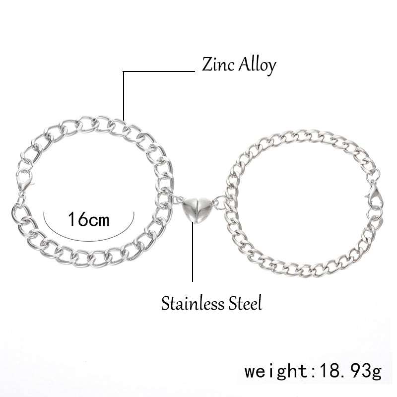 Magnetic Stainless Steel Heart Charm Couple Bracelet