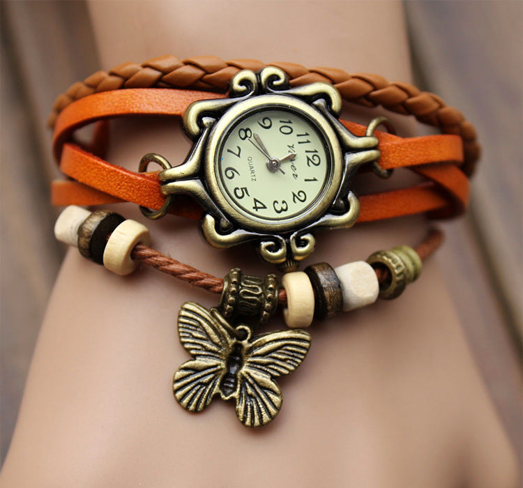 Cowhide winding bracelet watch