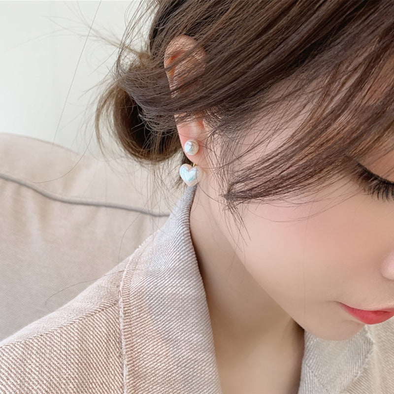 Simple Heart Pearl Stud Earrings