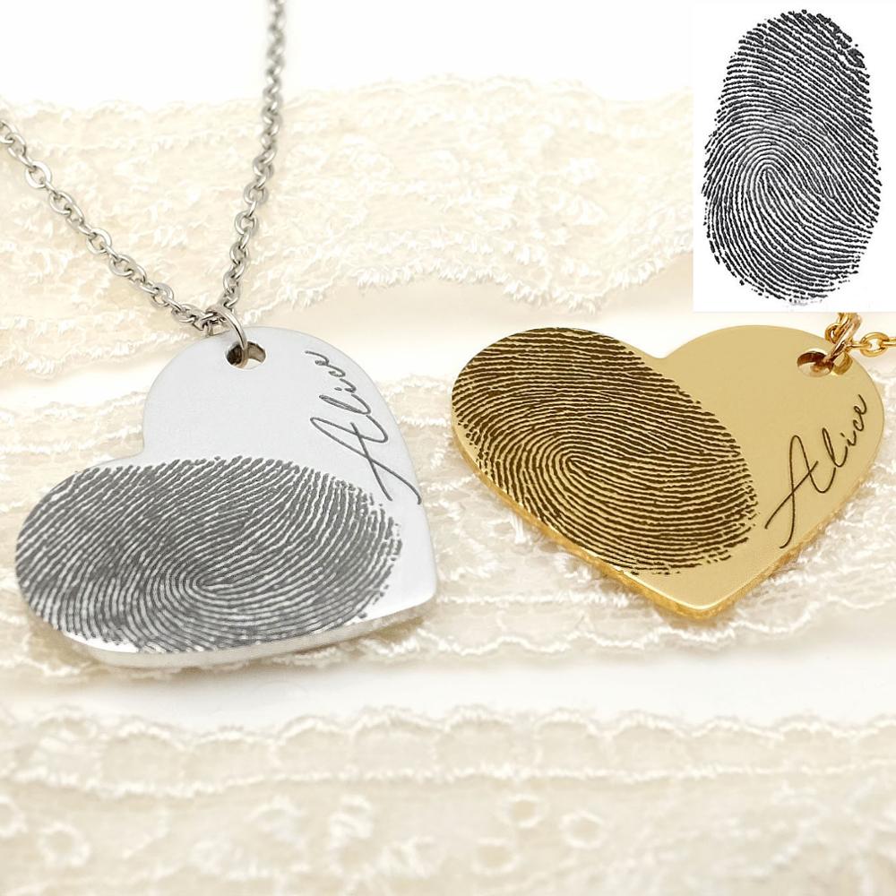 Personalized Fingerprint Necklace Custom Heart Necklace Name Necklace Memorial Gift Christmas Gift Valentines Day Gift