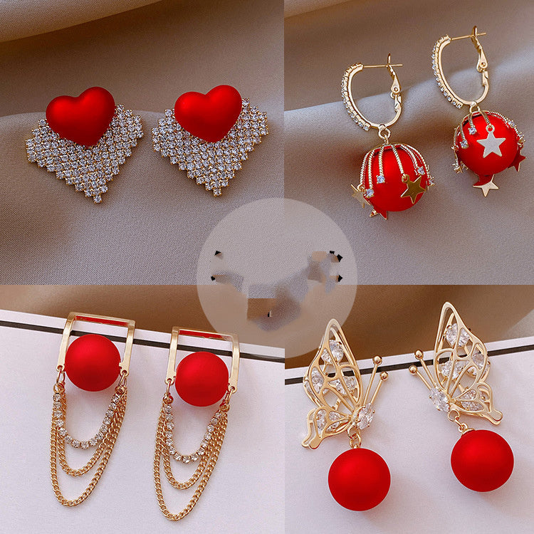 Fashion Jewelry Female Bowknot Pearl Earrings Temperament Christmas