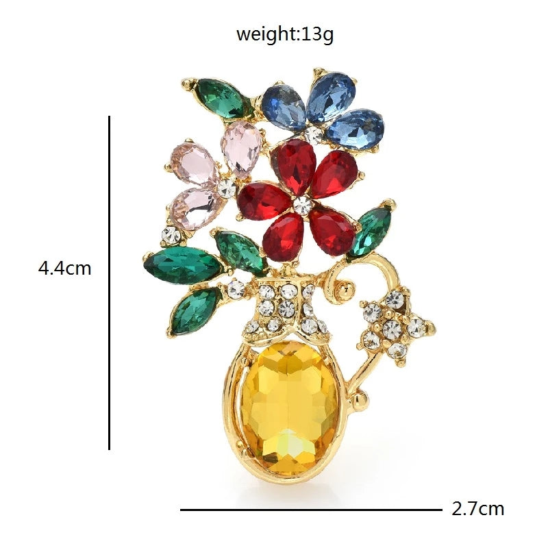 Colorful Flowers Diamond-encrusted Vase Potted Modeling Brooch Accessories