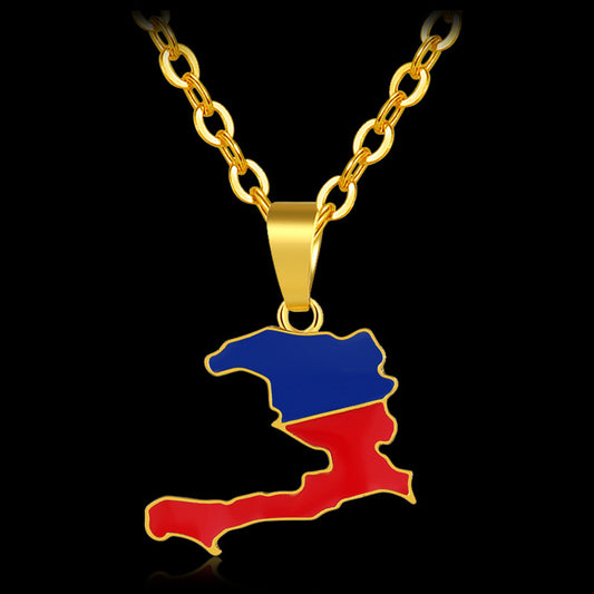 Fashion Ladies Stainless Steel Haiti Map Pendant Necklace