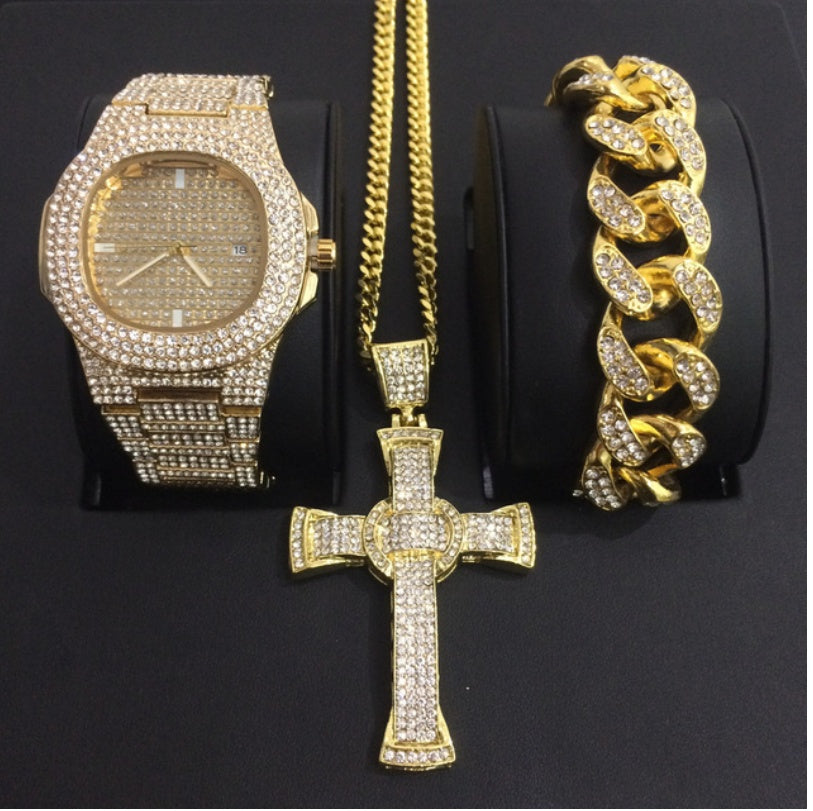Men's Luxury Diamond Date Quartz Watch
