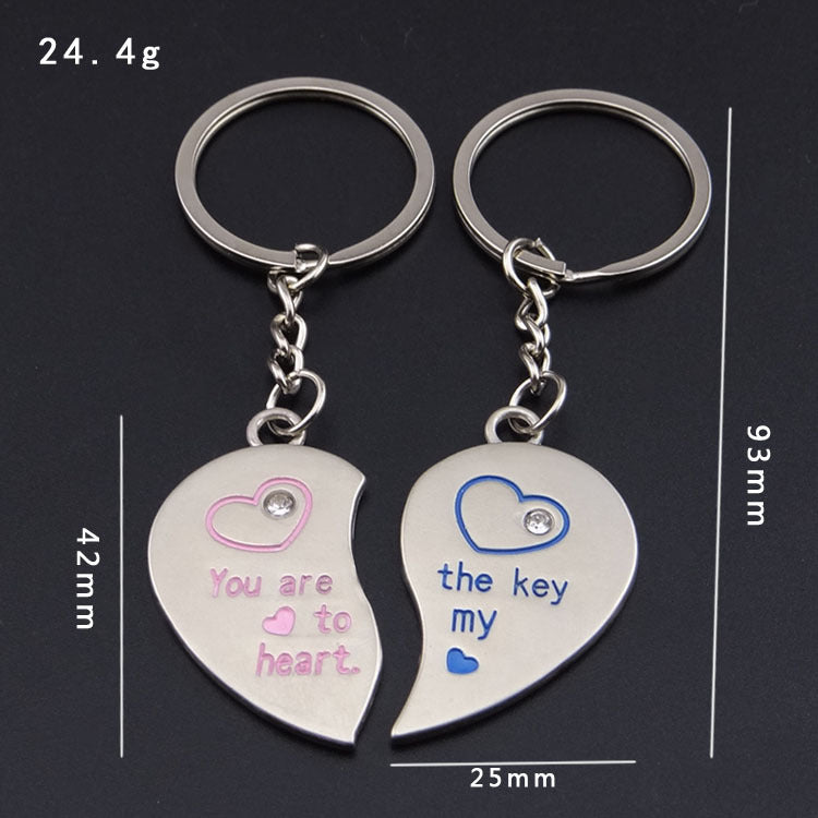 Metal Heart Shaped Couple Keychain Pendant Small Gift