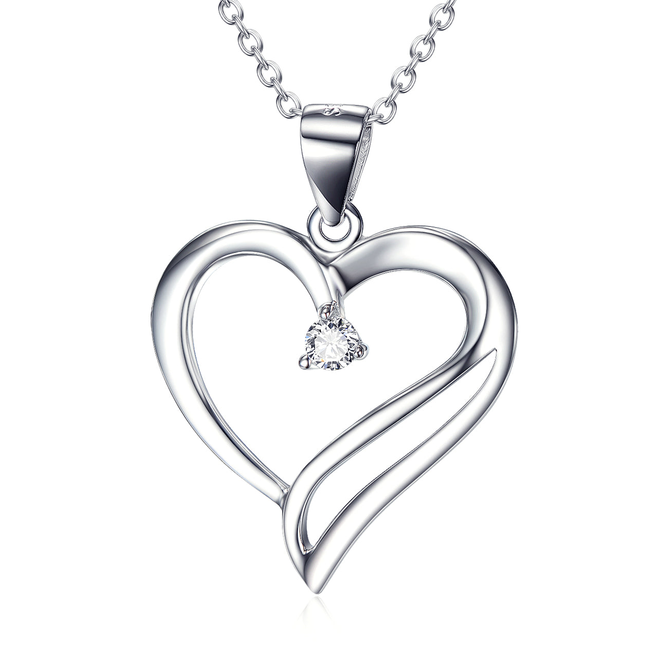 Heart  Pendant 925 Silver Diamante Necklace