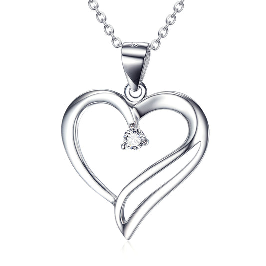 Heart  Pendant 925 Silver Diamante Necklace