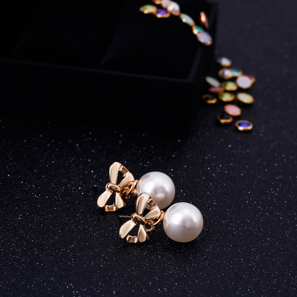 Hypoallergenic Heart-shaped Zircon Earrings Women's Bow Pearl Earrings