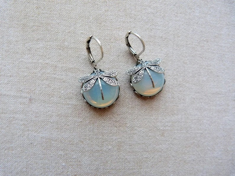 Vintage Dragonfly Pendant Boho Chakra Drop Earrings
