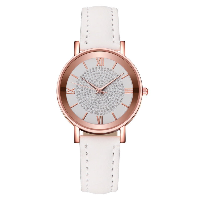 Ladies Fashion Sun Pattern Roman Scale Quartz Watch Watch