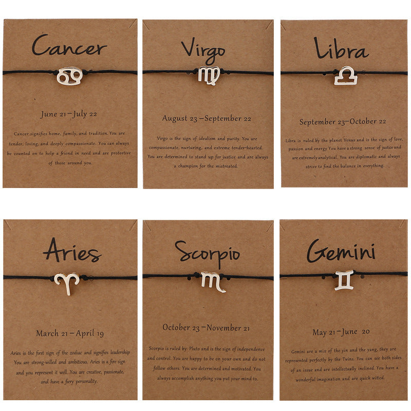 12 Constellation Zodiac Sign Rope Bracelet Adjustable Couple Bracelets