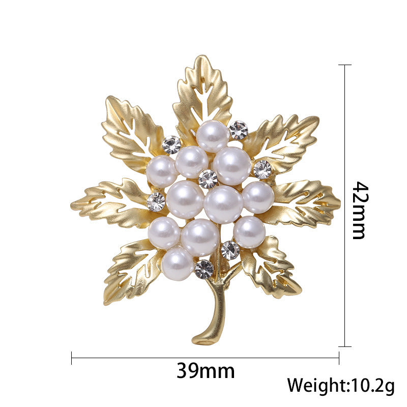 Leaves Matte Brooch Electroplated Pearl Fashion Retro Rhinestone Pin